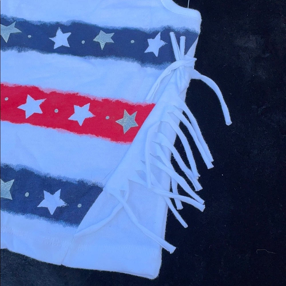 NWT Patriotic Red White Blue Fringed Print Tank & Cotton Blend Shorts Stars 2T